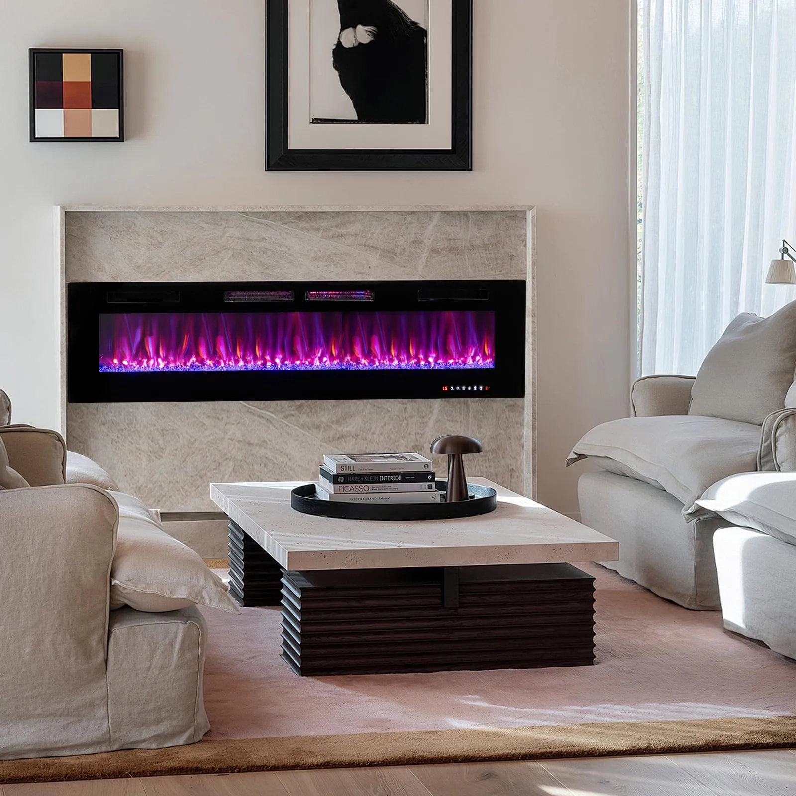 Tangkula Electric Fireplace Inserts, with Remote Control, Touch Screen and WiFi App, 72"/ 60"/50"/42"