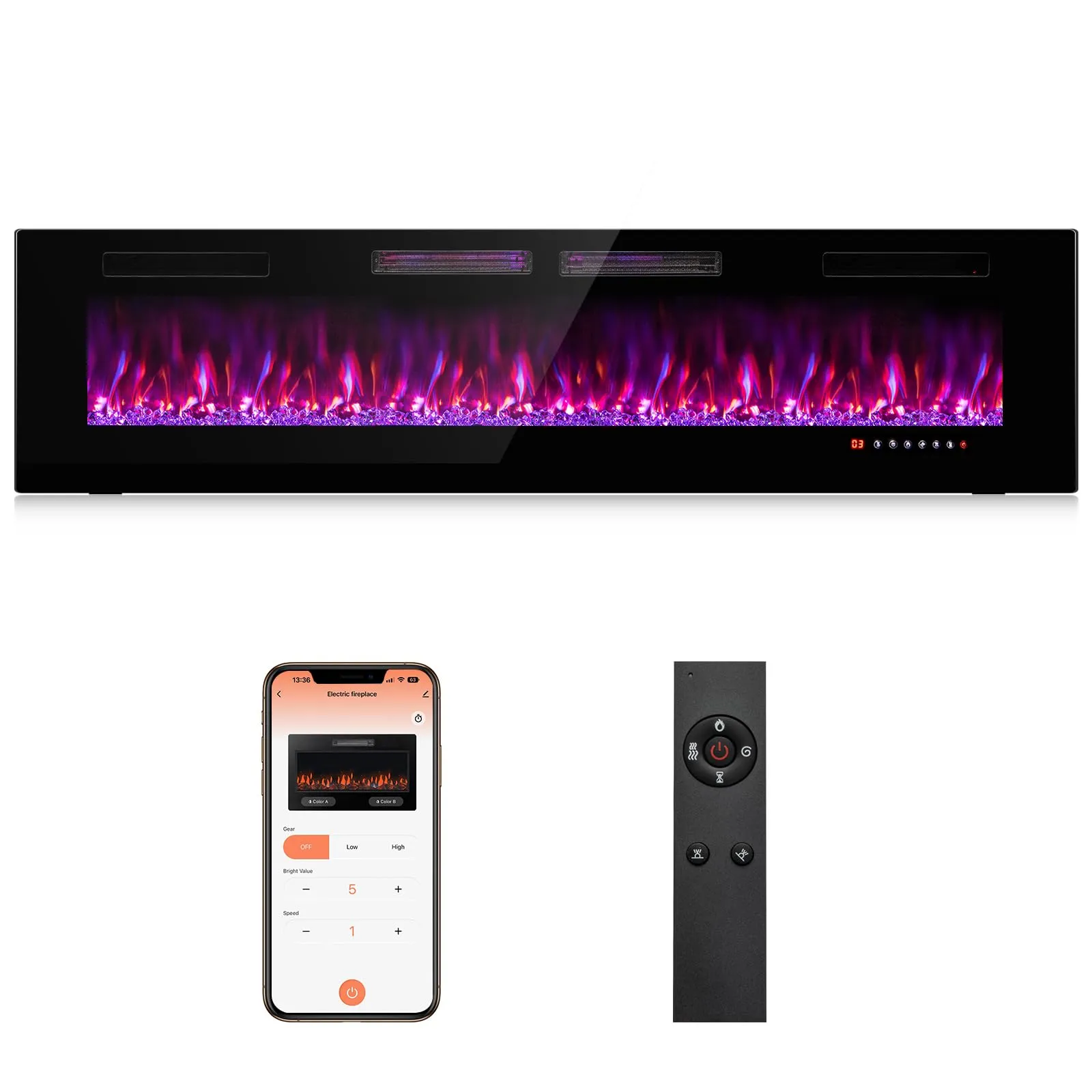 Tangkula Electric Fireplace Inserts, with Remote Control, Touch Screen and WiFi App, 72"/ 60"/50"/42"