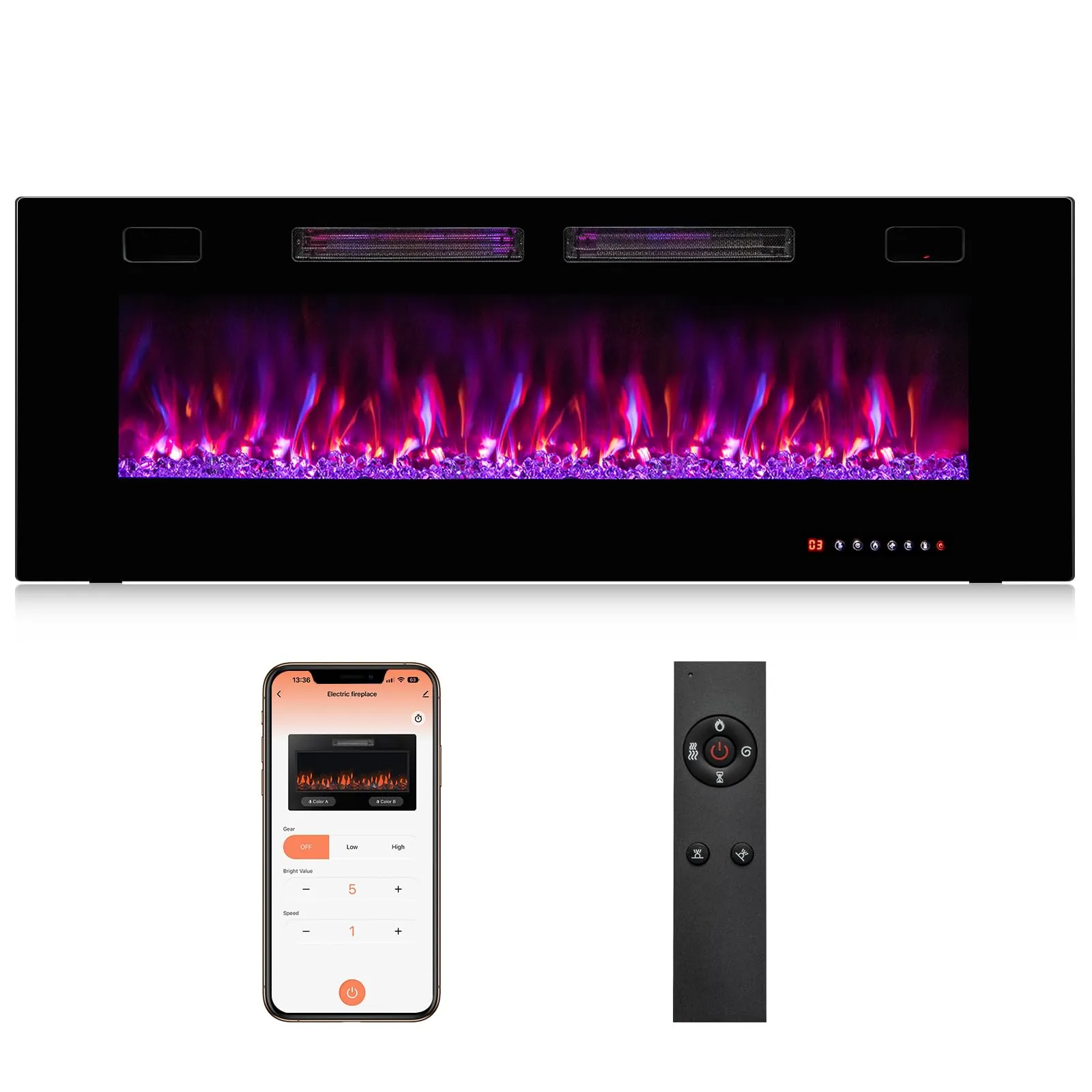 Tangkula Electric Fireplace Inserts, with Remote Control, Touch Screen and WiFi App, 72"/ 60"/50"/42"