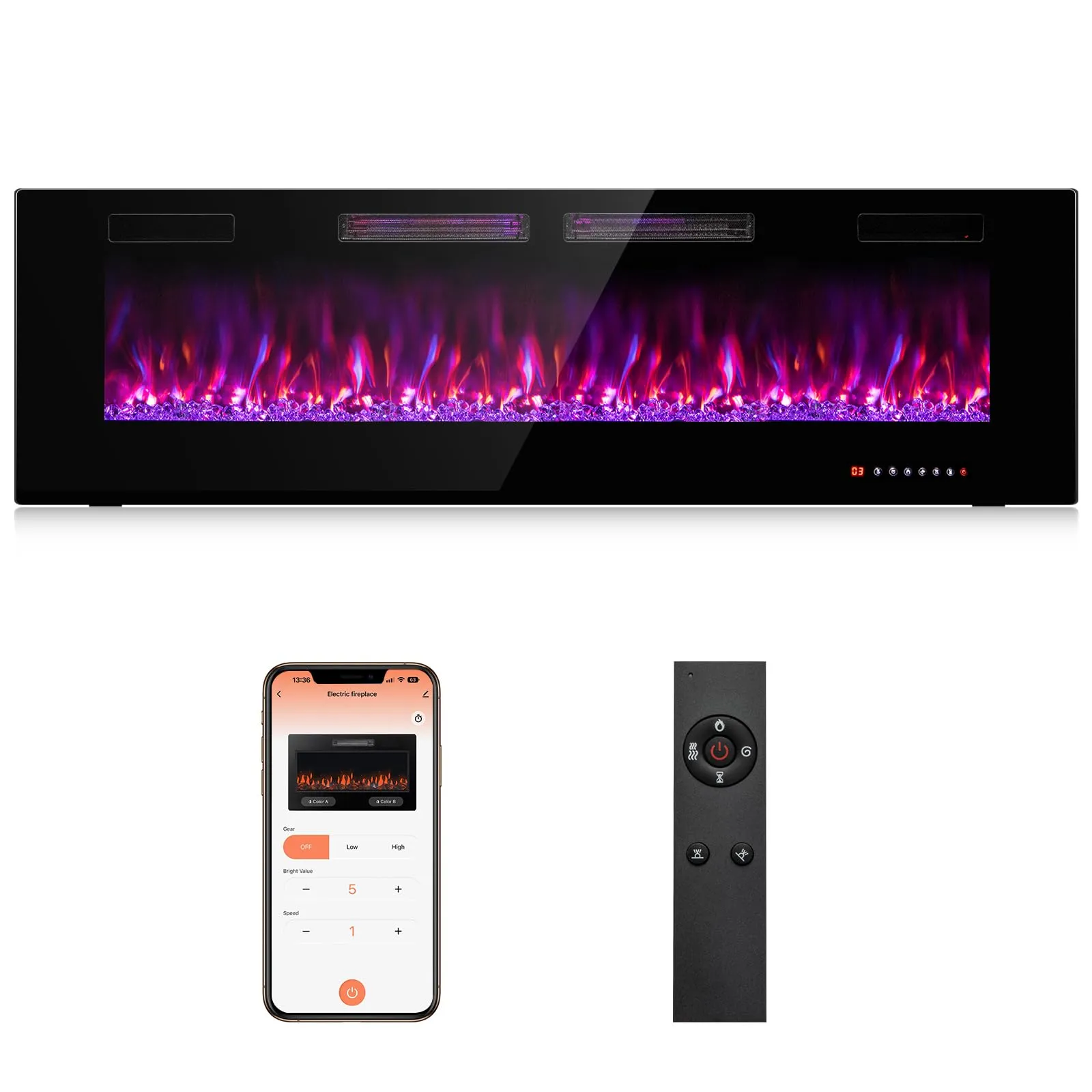 Tangkula Electric Fireplace Inserts, with Remote Control, Touch Screen and WiFi App, 72"/ 60"/50"/42"