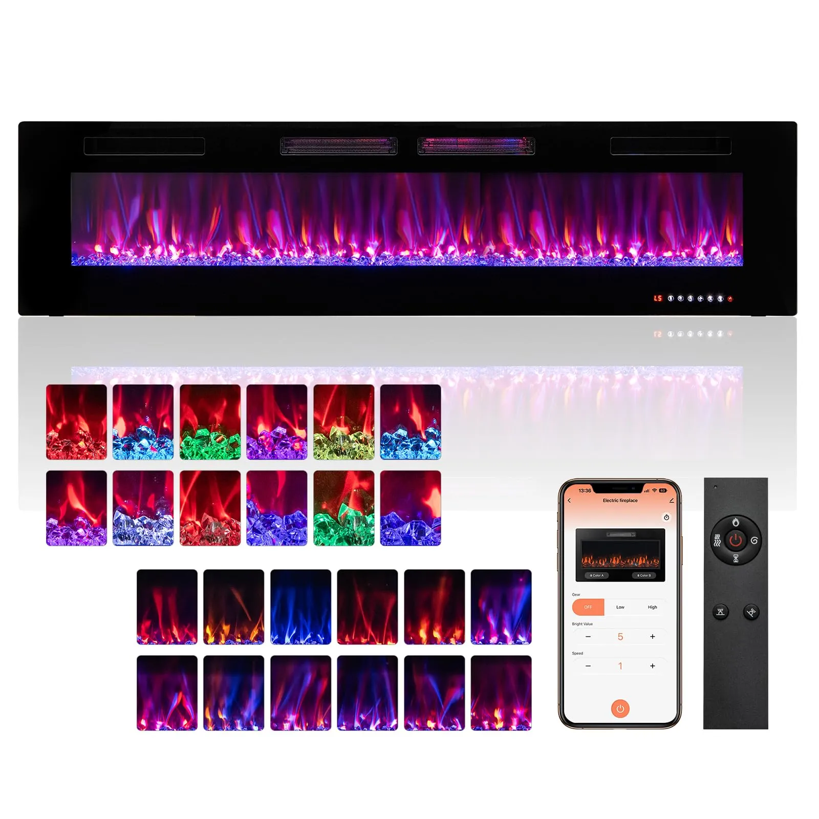 Tangkula Electric Fireplace Inserts, with Remote Control, Touch Screen and WiFi App, 72"/ 60"/50"/42"