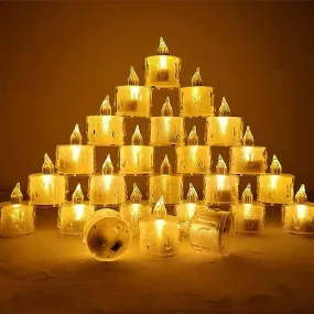 The Decor Affair 24-Piece Flameless Tea Lights: Battery-Operated LED Candles for Captivating Atmosphere, Ideal for Home Decor, Weddings, and Special Occasions.