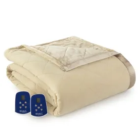 The Luxury Micro Flannel Reverse to Ultra Velvet Electric Blanket - Full/Camel