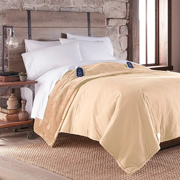 The Luxury Micro Flannel Reverse to Ultra Velvet Electric Blanket - Full/Camel