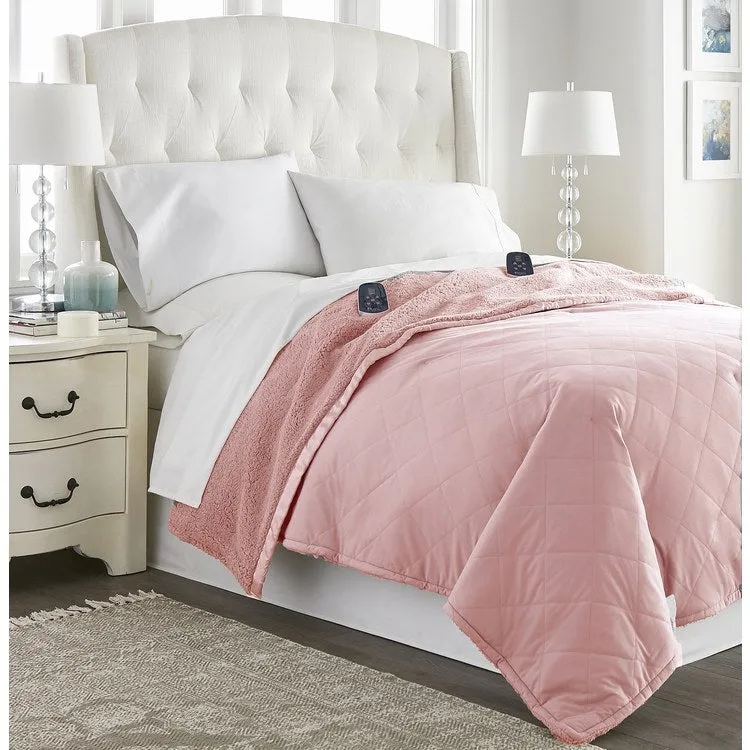 The Modern Micro Flannel Reverse to Sherpa Electric Blanket - King/Frosted Rose