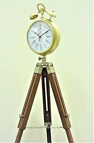 The Queen's Art Handmade Designer Wood and Metal Clock with Adjustable Wooden Tripod for Home and Office Decor