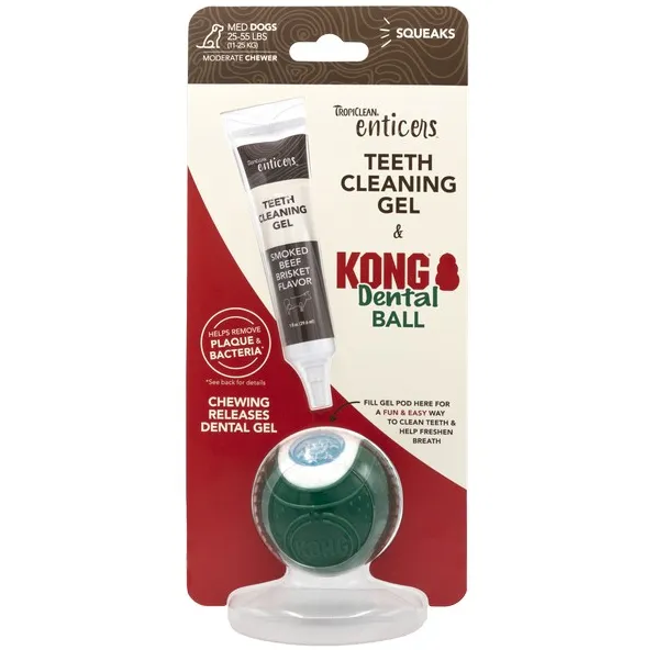 Tropiclean & KONG | Dog Dental Ball Kit | The Enticer Pack | Smoked Beef Brisket Flavour