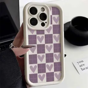 TSP130 Cute Phone Cases For iPhone 15, 14, 13, 12, 11, Pro Max, XS, XR, X, 8, 7 Plus, and SE2 - Matte Heart Grid Pattern