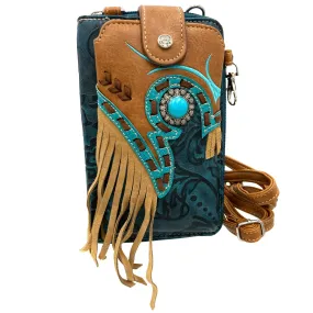 Turquoise Concho Fringe Crossbody Western Phone Wallet