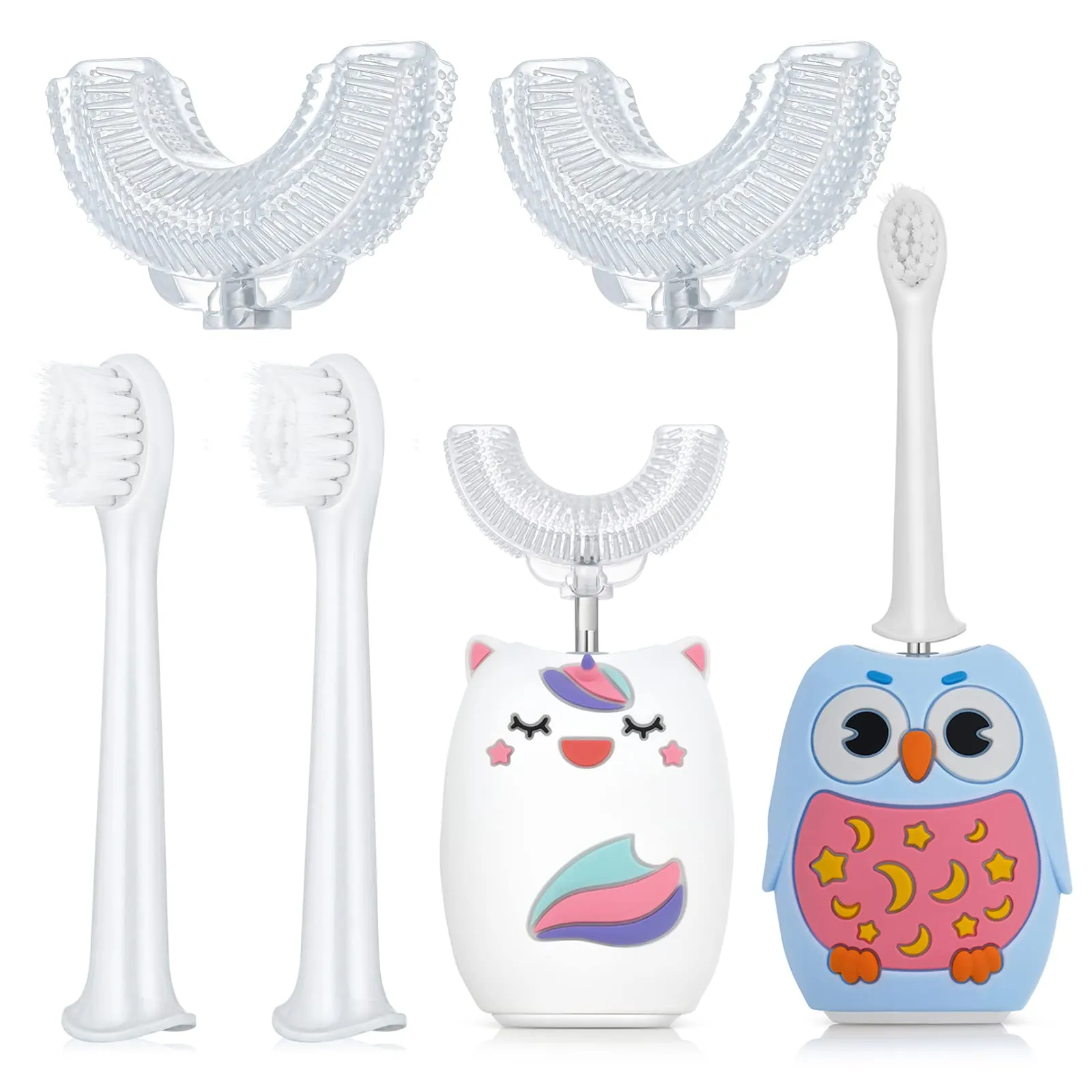 U-Shape Electric Toothbrush 4 Pieces Replacement Head Kit - 1 Silicone U-Shape Brush Head & 3 Toothbrush Heads