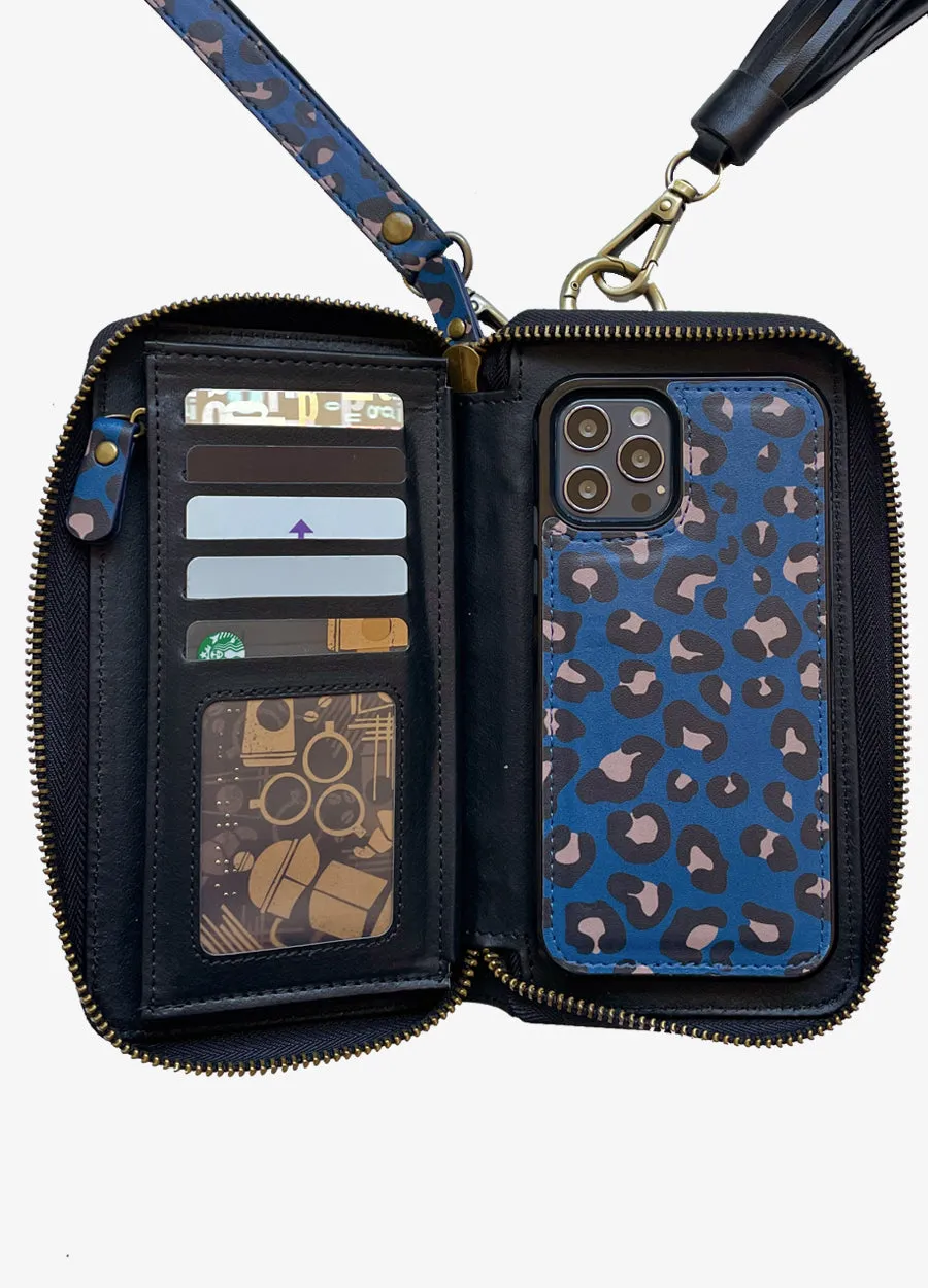 Ultimate Wristlet Phone Case in Blue Leopard