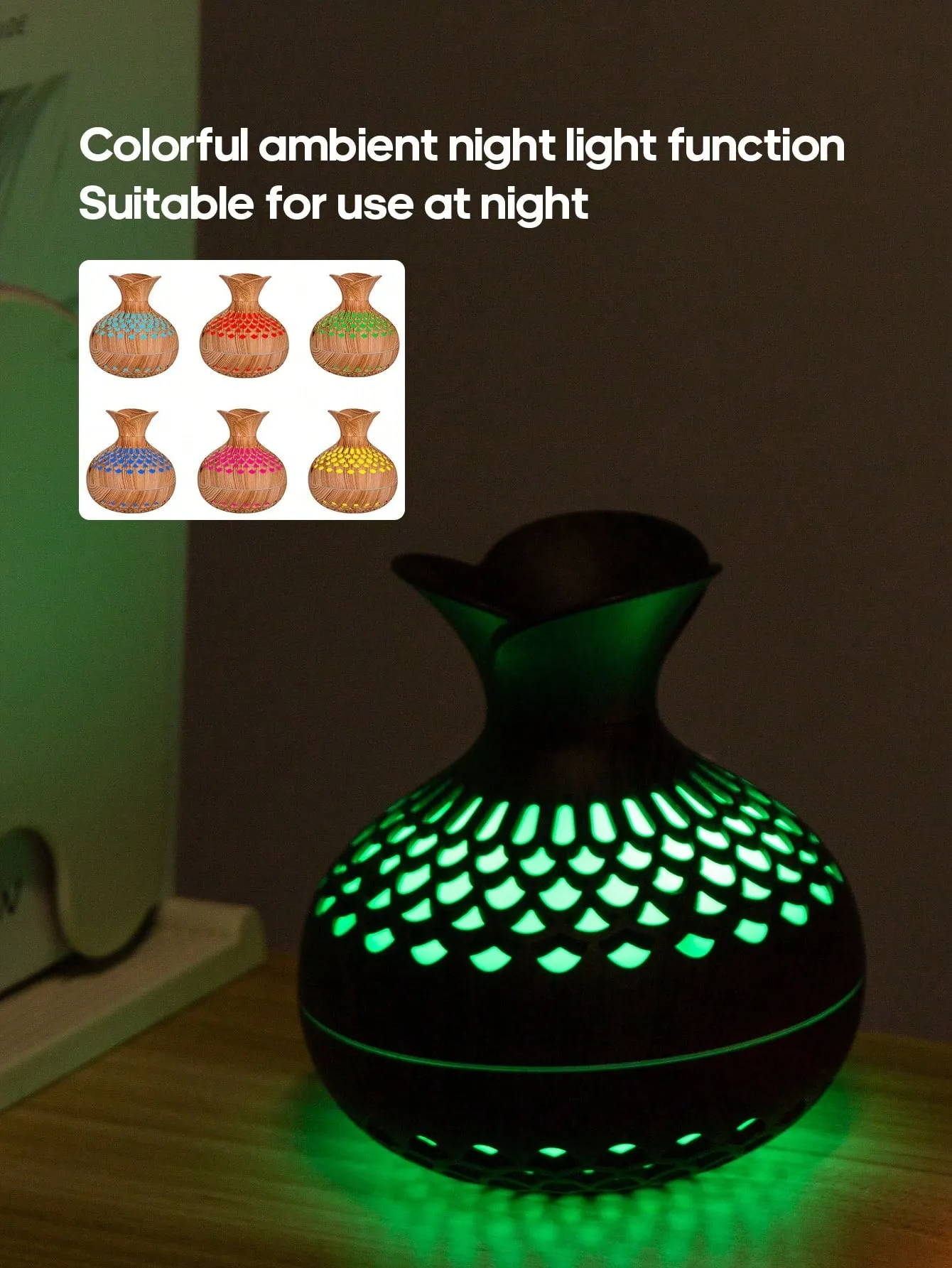 USB 300ml Mini Air Humidifier Dark Wood Grain Aroma Diffuser Ultrasonic Atomizer, Colourful Night Light, Suitable For Family Bedroom Desktop Use