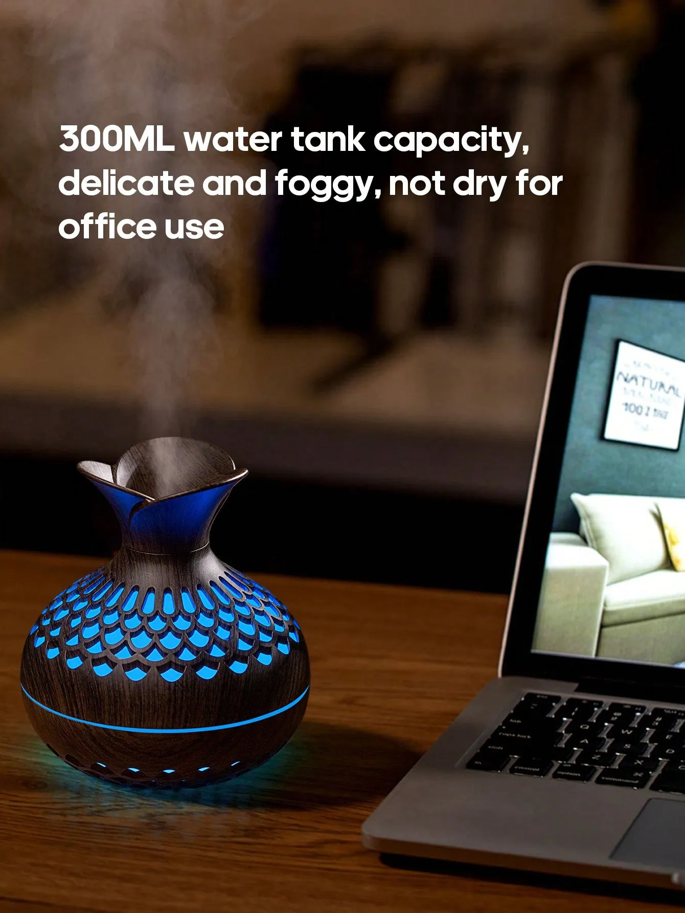 USB 300ml Mini Air Humidifier Dark Wood Grain Aroma Diffuser Ultrasonic Atomizer, Colourful Night Light, Suitable For Family Bedroom Desktop Use