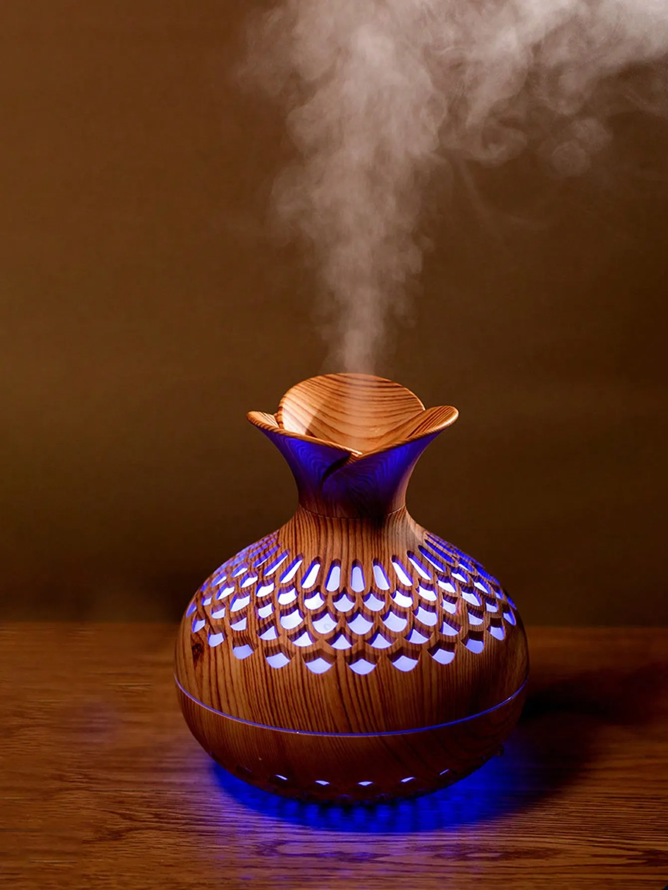 USB 300ml Mini Air Humidifier Dark Wood Grain Aroma Diffuser Ultrasonic Atomizer, Colourful Night Light, Suitable For Family Bedroom Desktop Use