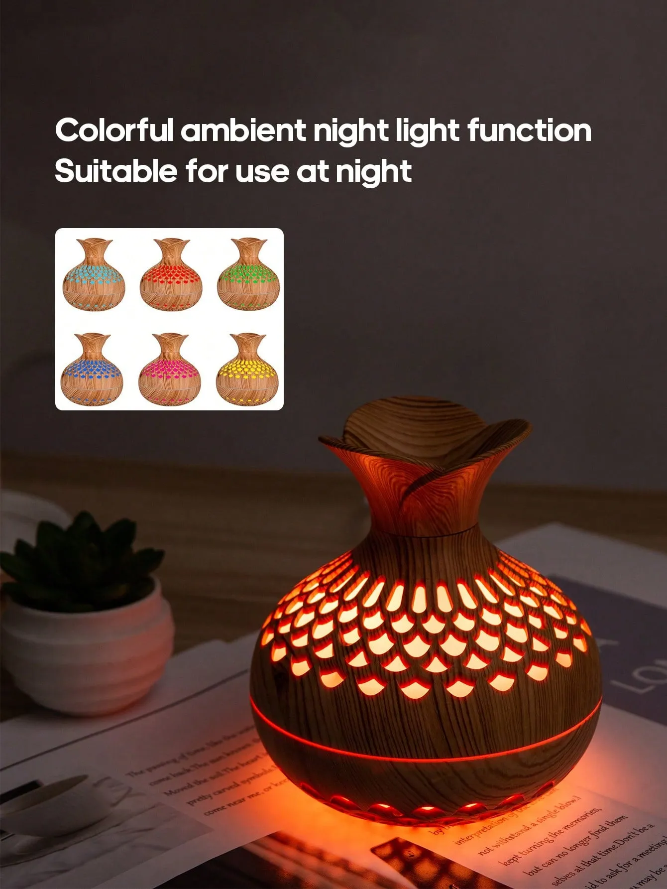 USB 300ml Mini Air Humidifier Dark Wood Grain Aroma Diffuser Ultrasonic Atomizer, Colourful Night Light, Suitable For Family Bedroom Desktop Use