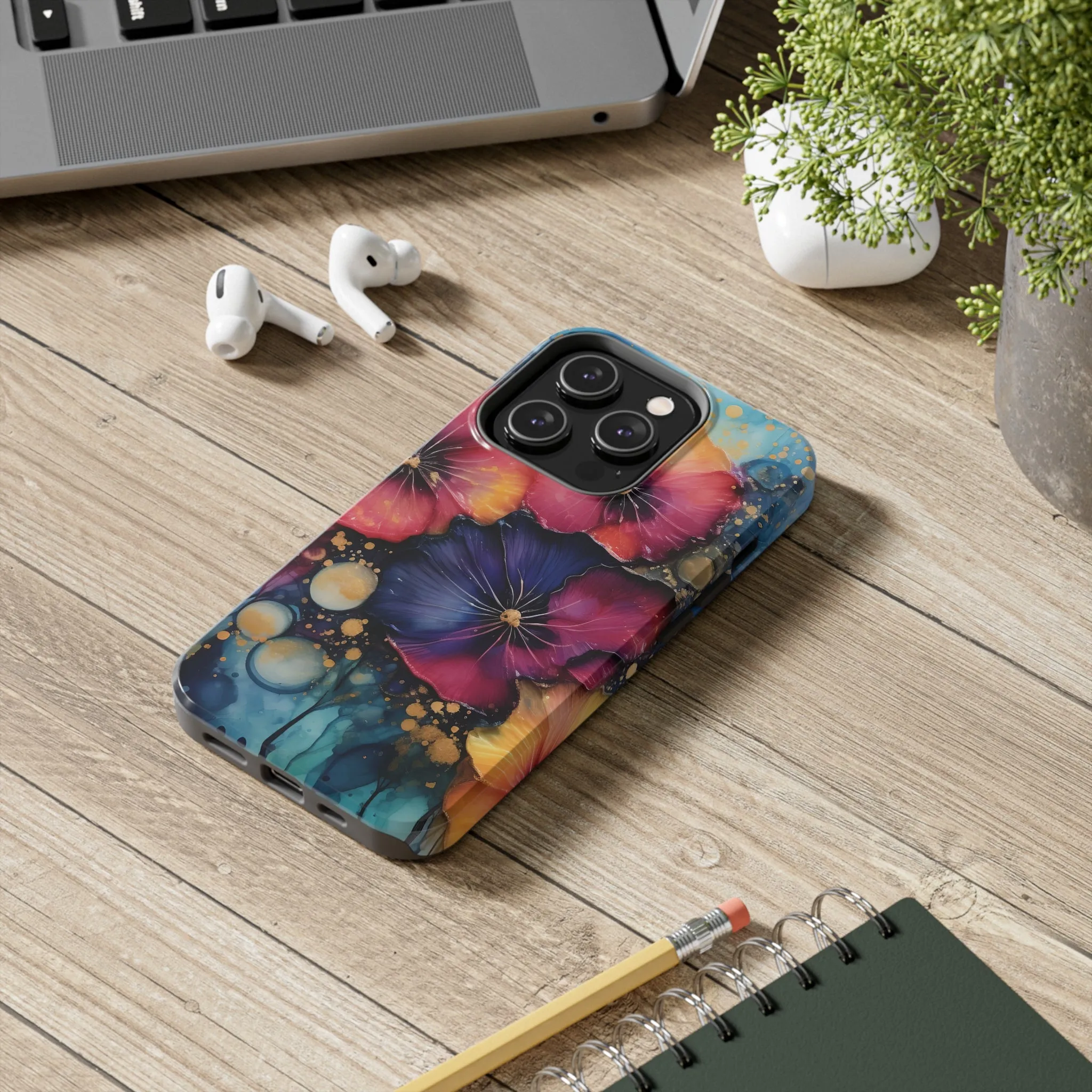 Vibrant 3D Watercolor Flowers print Design Tough Phone Case compatible with a large variety of iPhone models, Gift, Phone Case