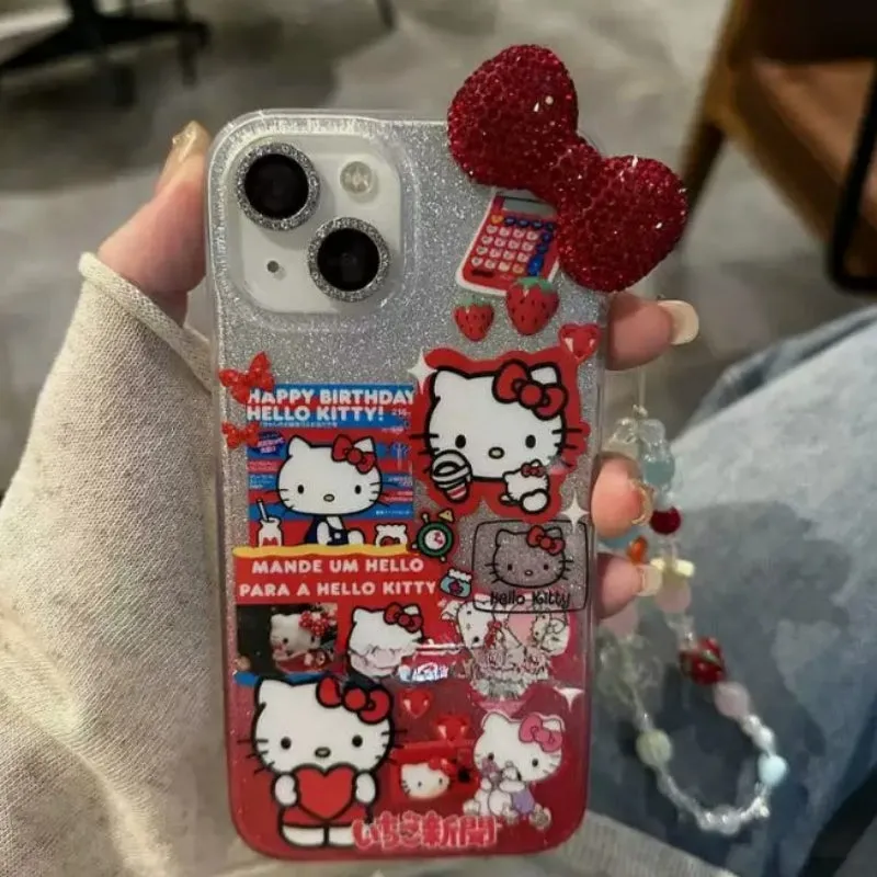 Vintage Glittering Red Kitty Bow Phone Case KI636