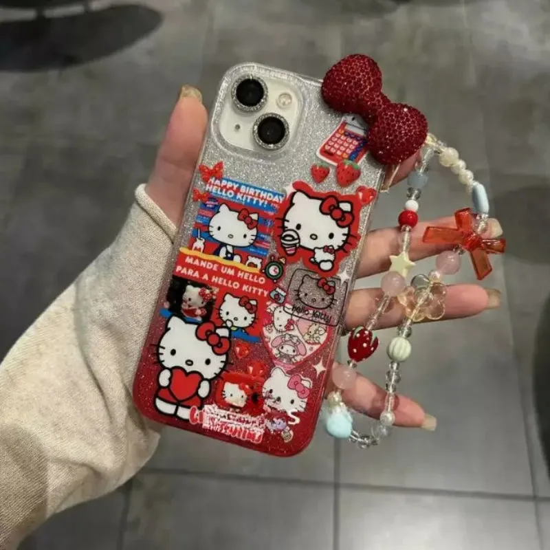 Vintage Glittering Red Kitty Bow Phone Case KI636