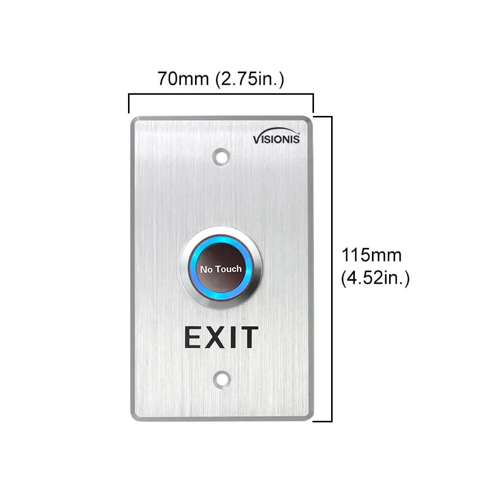 Visionis 2 Pack FPC-7546 VIS-7013 Indoor Stainless Steel No Touch Request To Exit Button With Timer Delay Standard Size With LED Light NC COM And NO Outputs