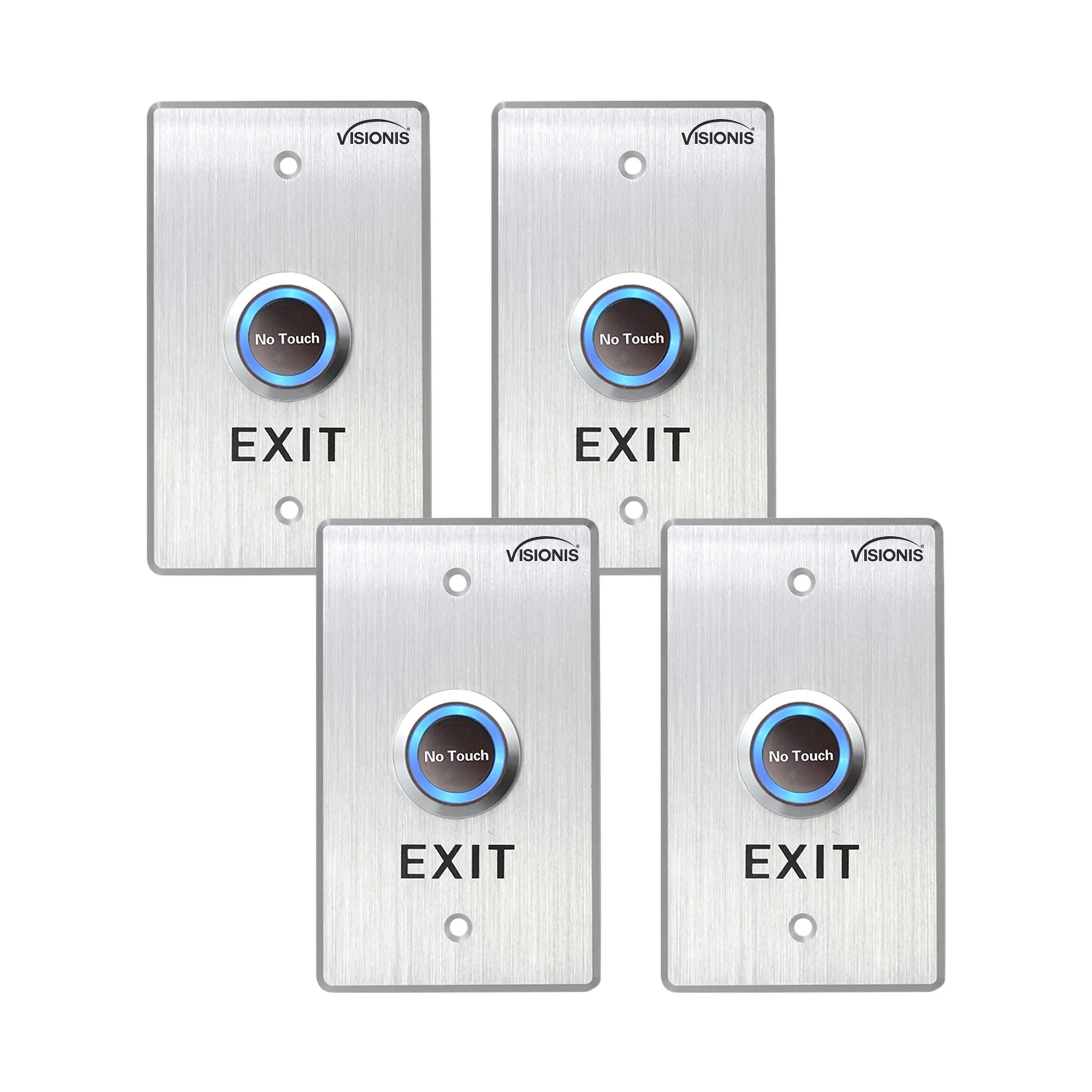 Visionis 4 Pack FPC-7547 VIS-7013 Indoor Stainless Steel No Touch Request To Exit Button With Timer Delay Standard Size With LED Light NC COM And NO Outputs