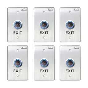 Visionis 6 Pack FPC-7548 VIS-7013 Indoor Stainless Steel No Touch Request To Exit Button With Timer Delay Standard Size With LED Light NC COM And NO Outputs