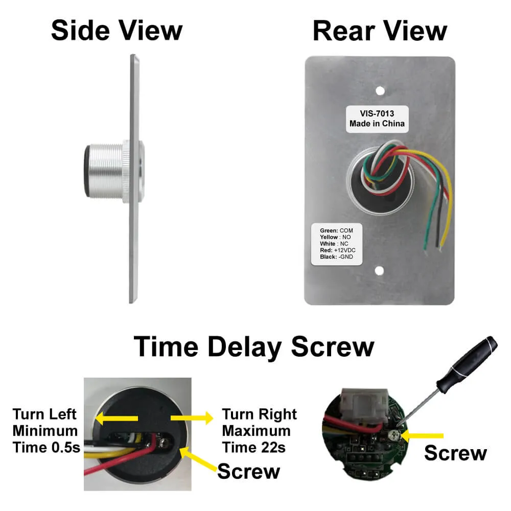 Visionis 8 Pack FPC-7549 VIS-7013 Indoor Stainless Steel No Touch Request To Exit Button With Timer Delay Standard Size With LED Light NC COM And NO Outputs