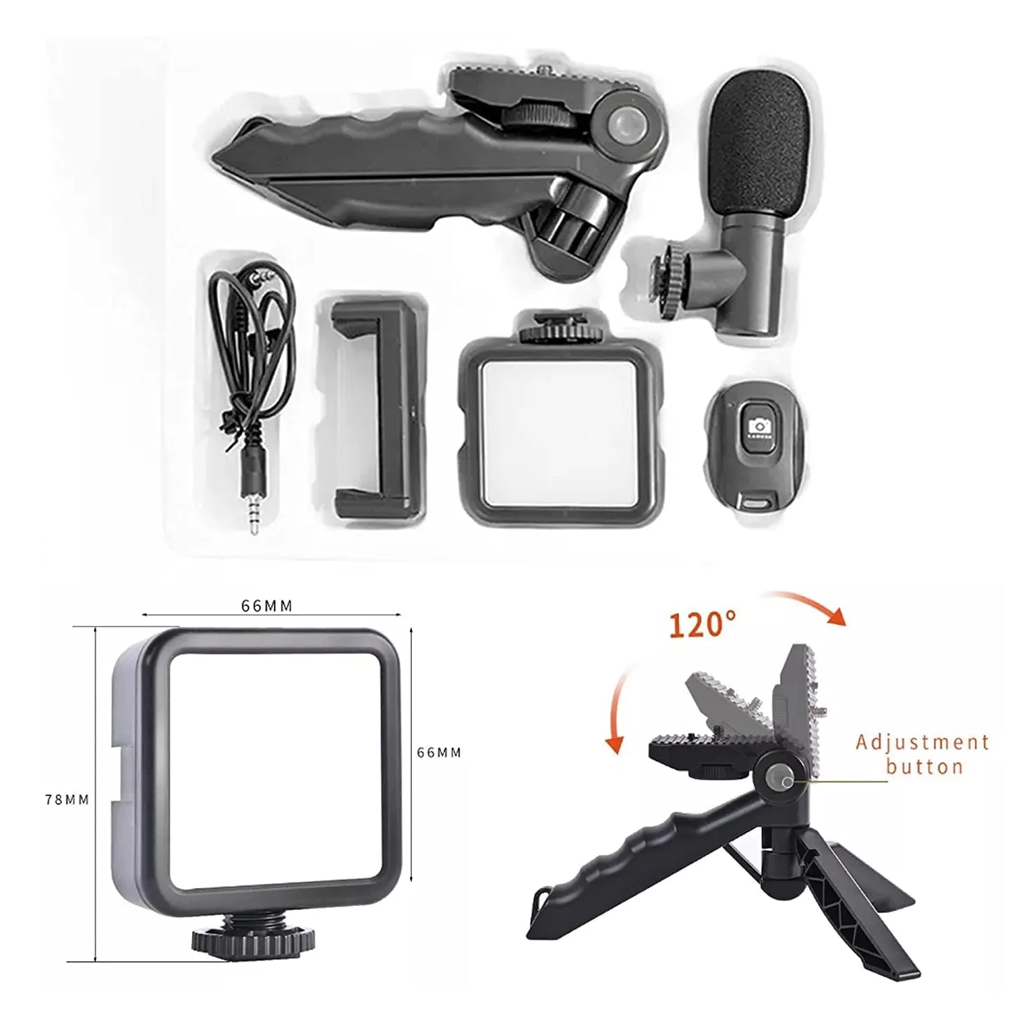 Vlogging Kit for Video Making with Mic Mini Tripod Stand, LED Light & Phone Holder Clip for Making Videos