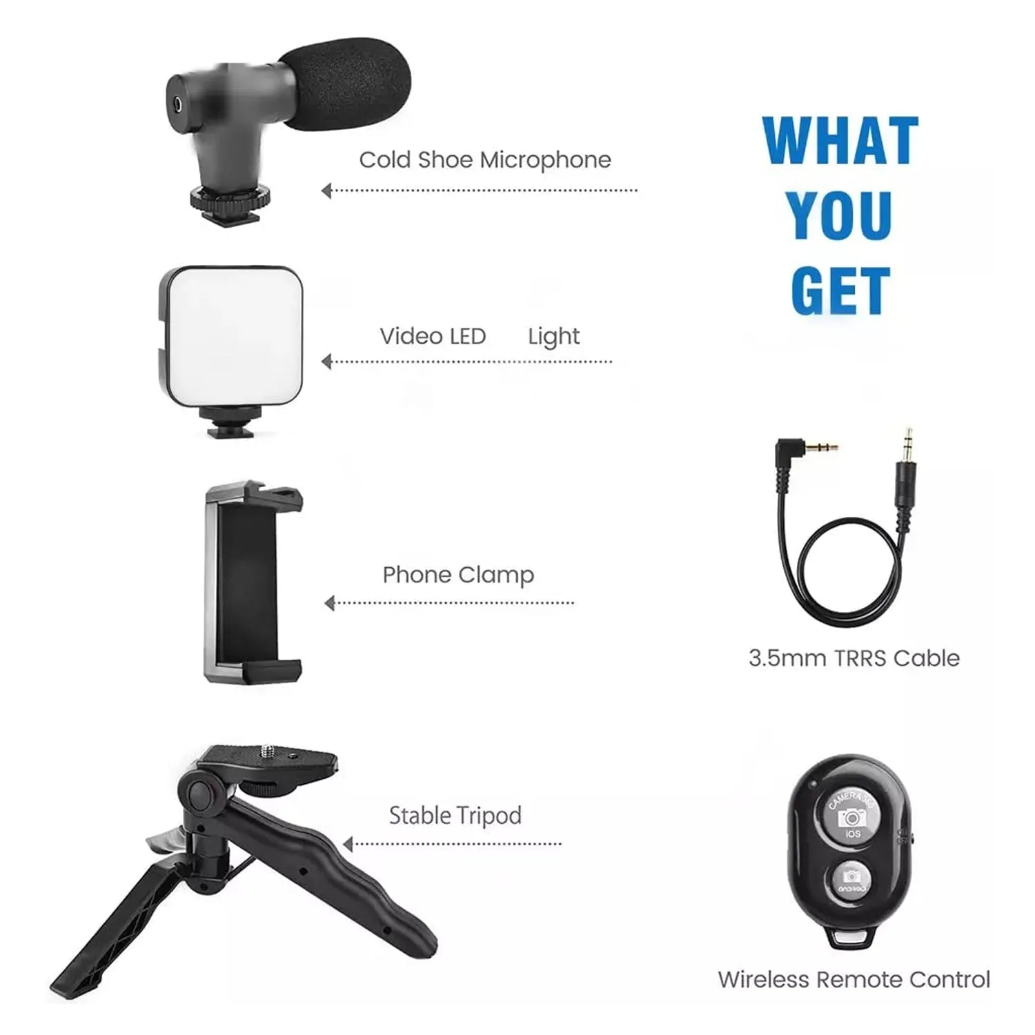 Vlogging Kit for Video Making with Mic Mini Tripod Stand, LED Light & Phone Holder Clip for Making Videos