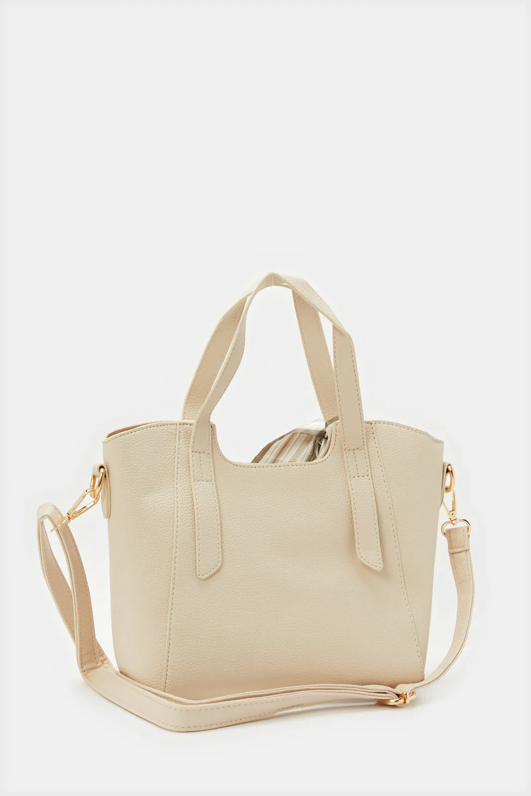 Women Beige Tote Bag With Scarf