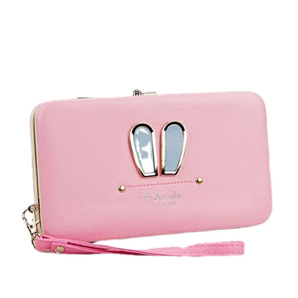 Women Candy Color Rabbit Long Wallet Card Holder Multi-function Phone Case For Iphone Huawei Samsung