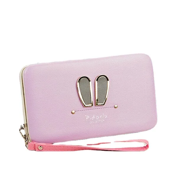 Women Candy Color Rabbit Long Wallet Card Holder Multi-function Phone Case For Iphone Huawei Samsung