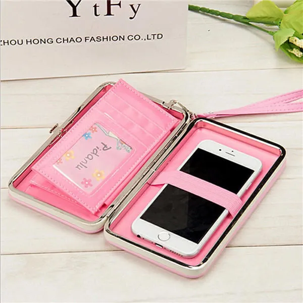 Women Candy Color Rabbit Long Wallet Card Holder Multi-function Phone Case For Iphone Huawei Samsung