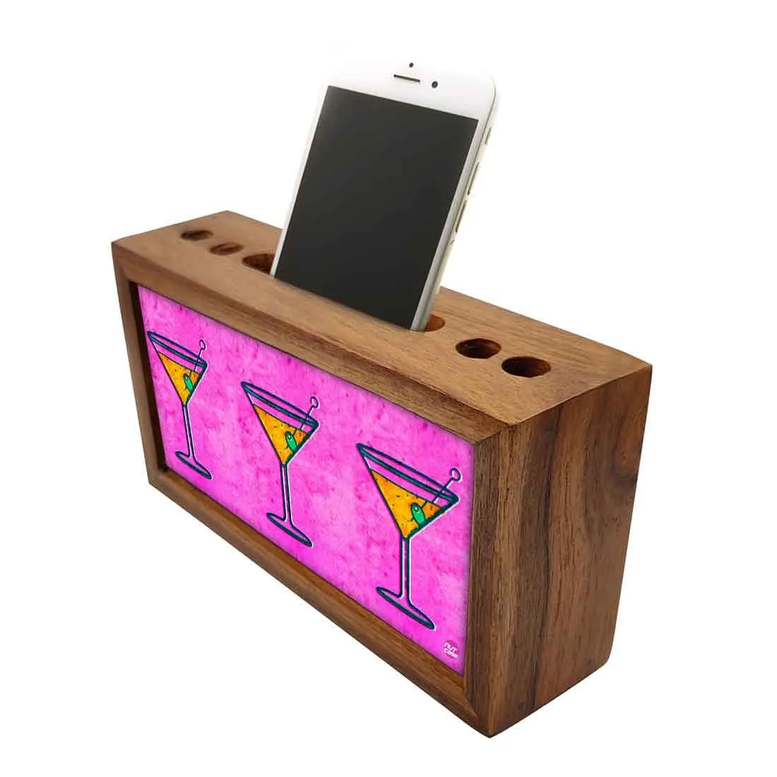 Wood desktop organizer Pen Mobile Stand - Wine Pink