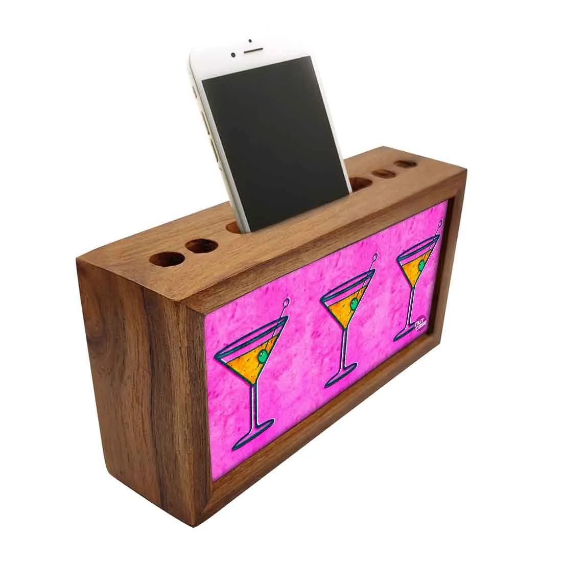 Wood desktop organizer Pen Mobile Stand - Wine Pink