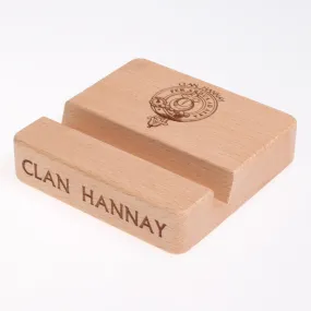 Wooden Cell Phone Stand with Engraved Clan Crest