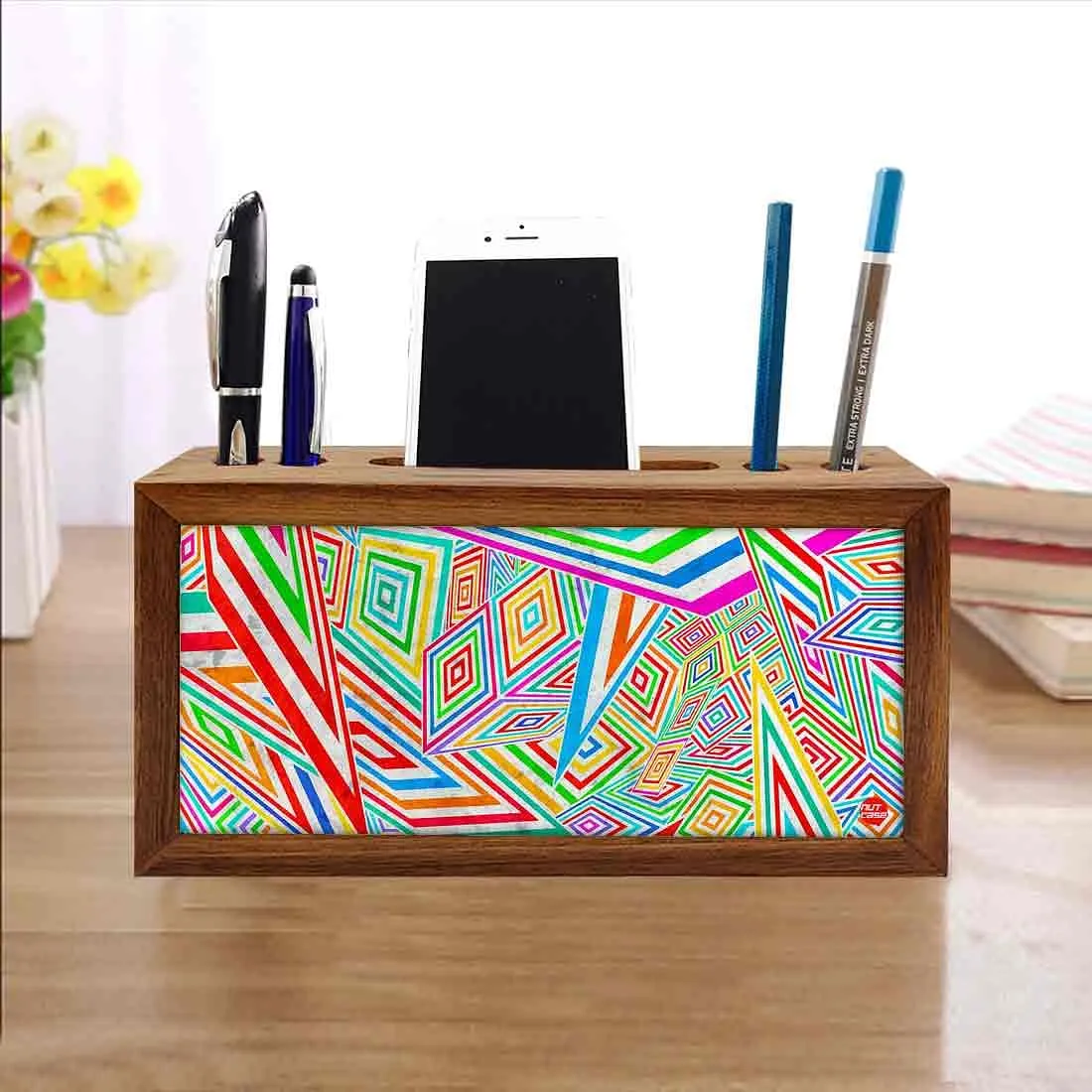 Wooden desk organizer Pen Mobile Stand - Kaleidoscope