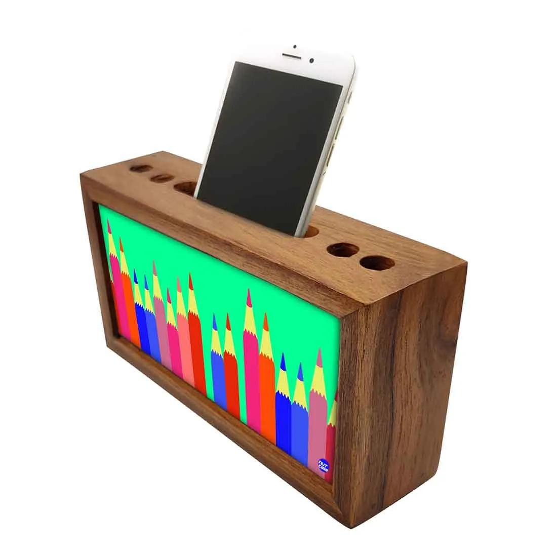 Wooden Desk Organizer Pen Mobile Stand - Pencils