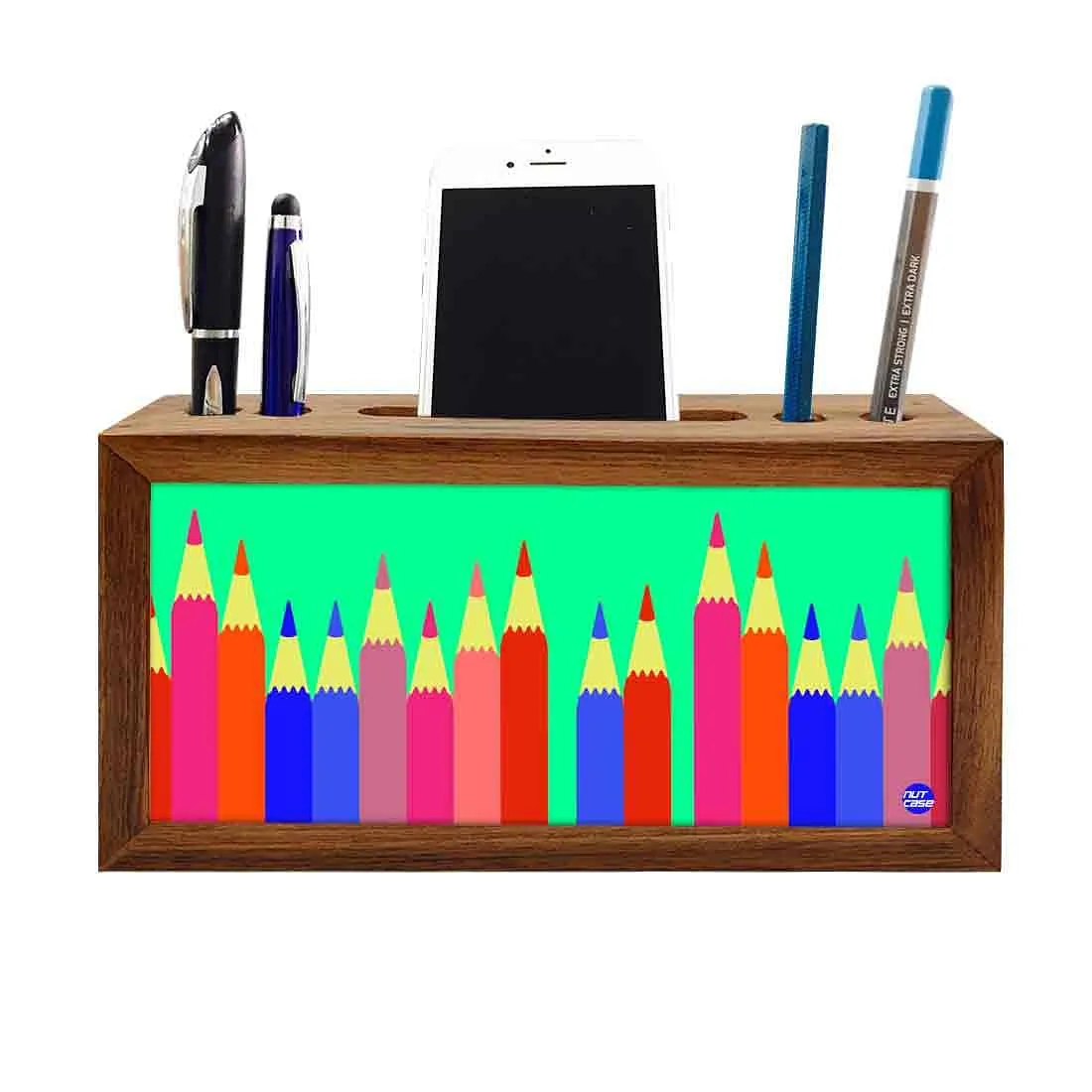 Wooden Desk Organizer Pen Mobile Stand - Pencils