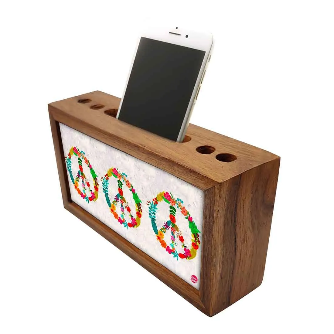 Wooden desktop organiser Pen Mobile Stand - Peace