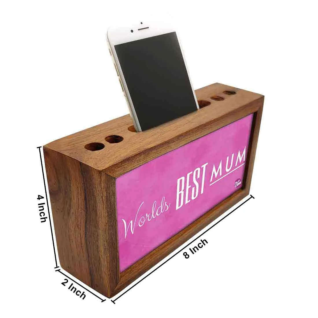 Wooden desktop organiser Pen Mobile Stand - Worlds Best Mum