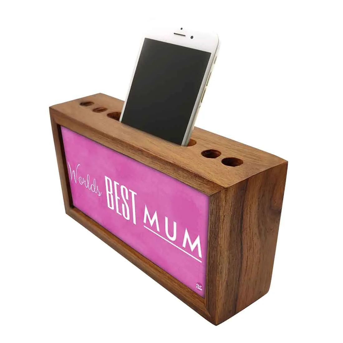 Wooden desktop organiser Pen Mobile Stand - Worlds Best Mum