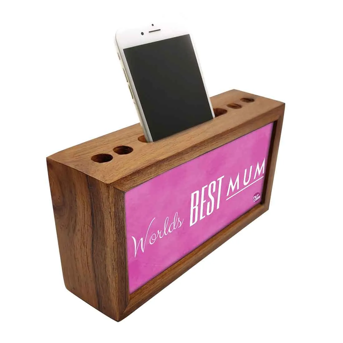 Wooden desktop organiser Pen Mobile Stand - Worlds Best Mum