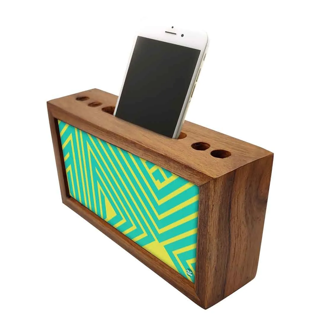 Wooden desktop organizer Pen Mobile Stand - Line Art