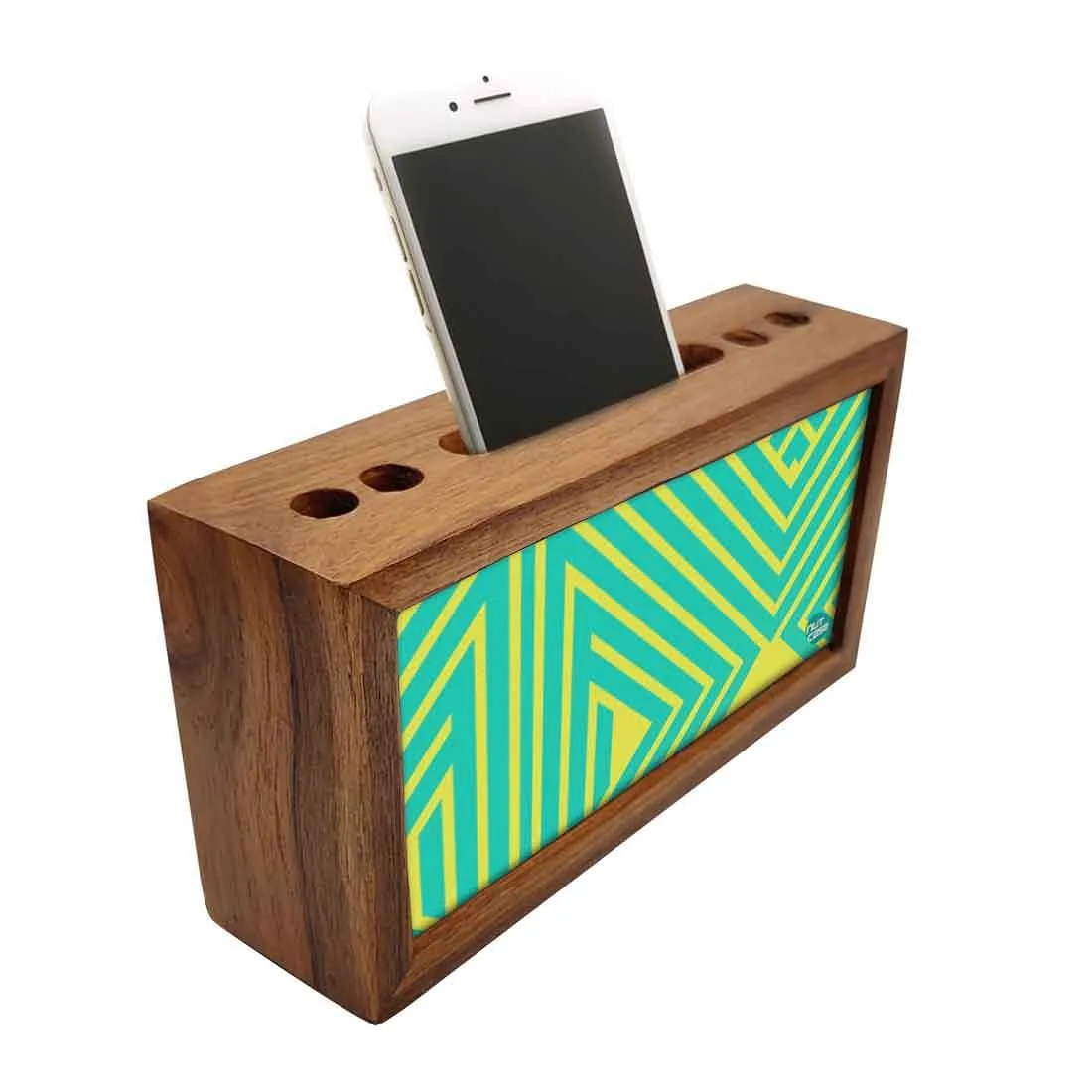 Wooden desktop organizer Pen Mobile Stand - Line Art