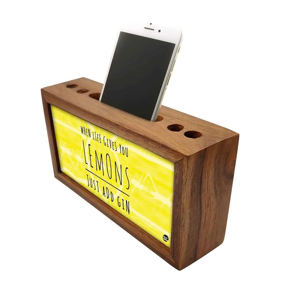 Wooden pen organizer Mobile Stand - Lemons just add gin