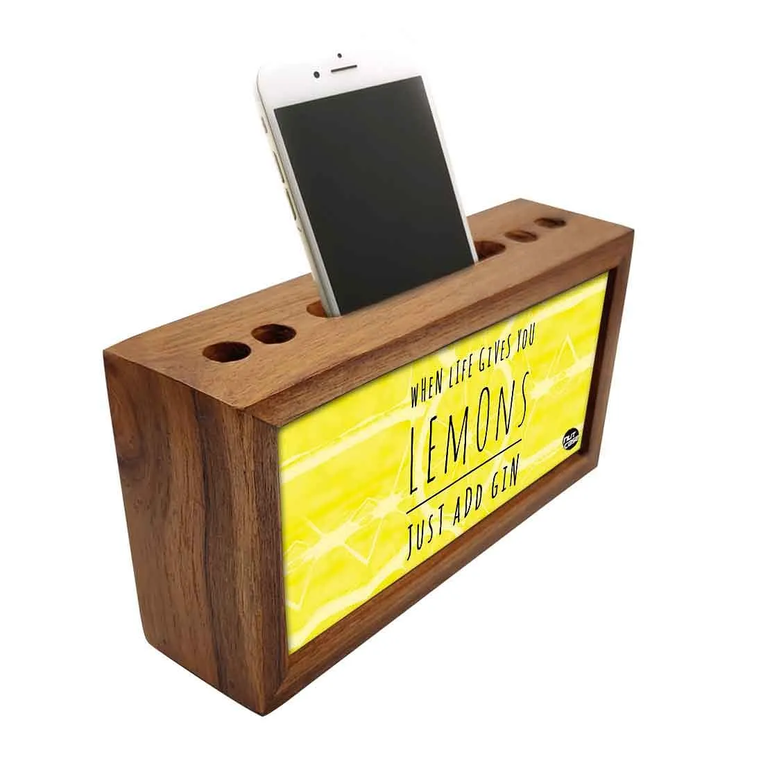 Wooden pen organizer Mobile Stand - Lemons just add gin