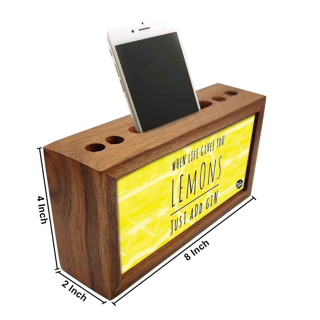 Wooden pen organizer Mobile Stand - Lemons just add gin