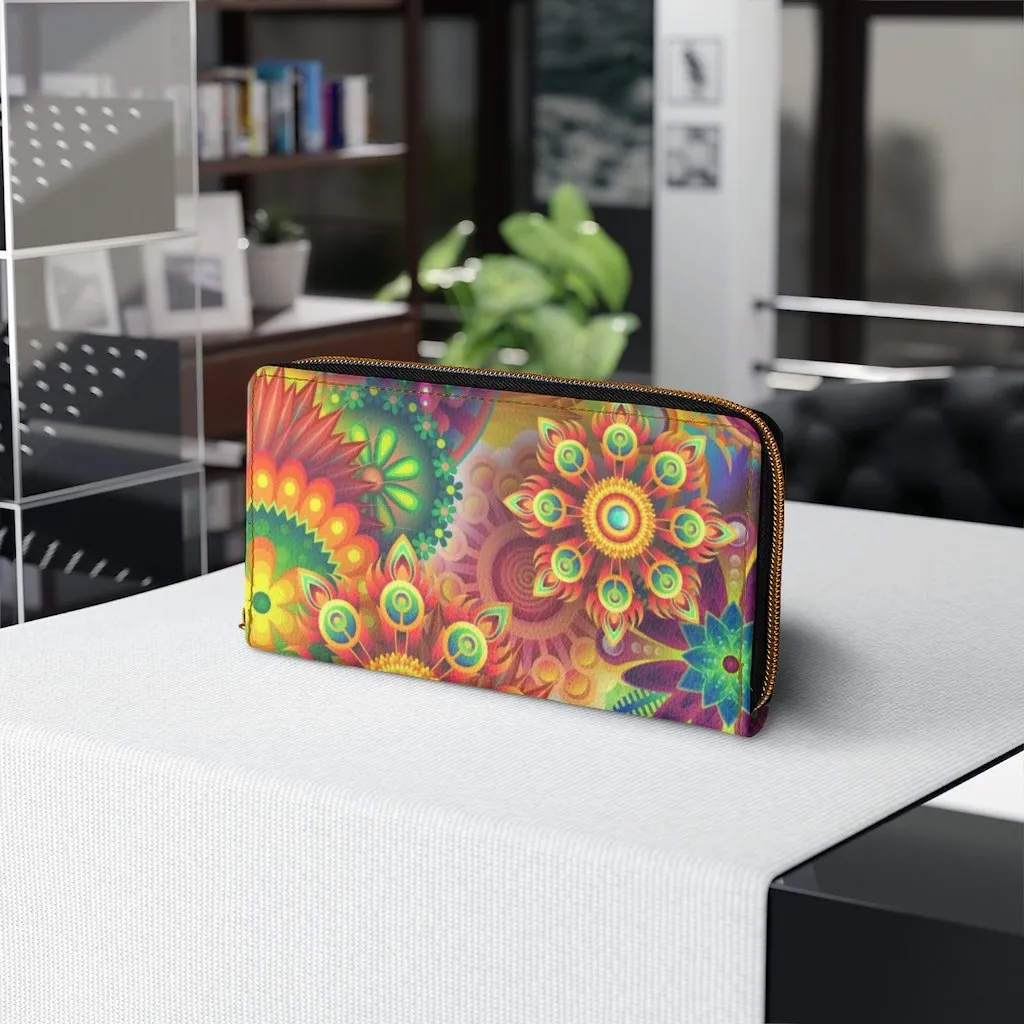 Wristlet Phone Wallet, Multicolor Geometric Floral Style Purse