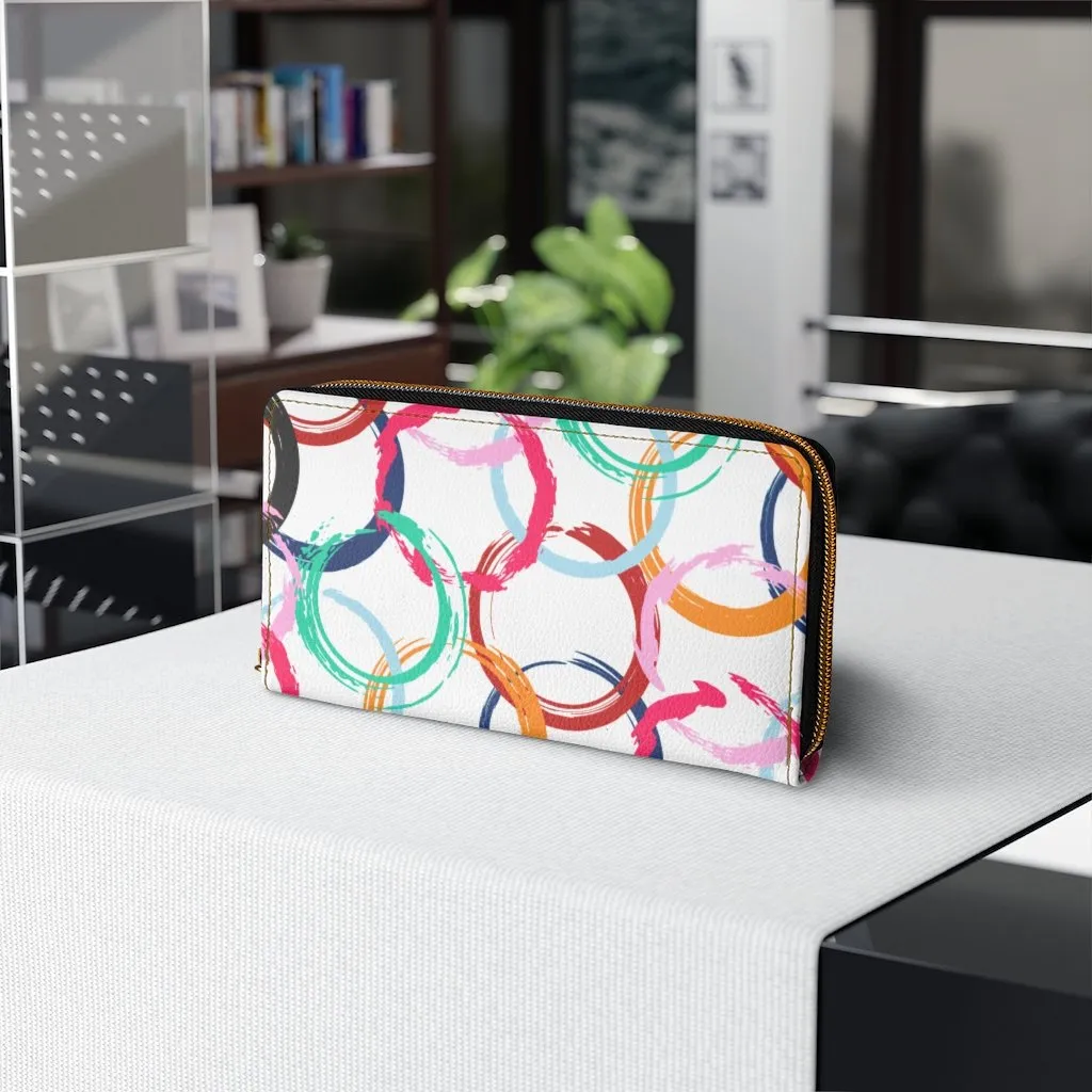 Wristlet Phone Wallet, White Multicolor Circular Style Purse