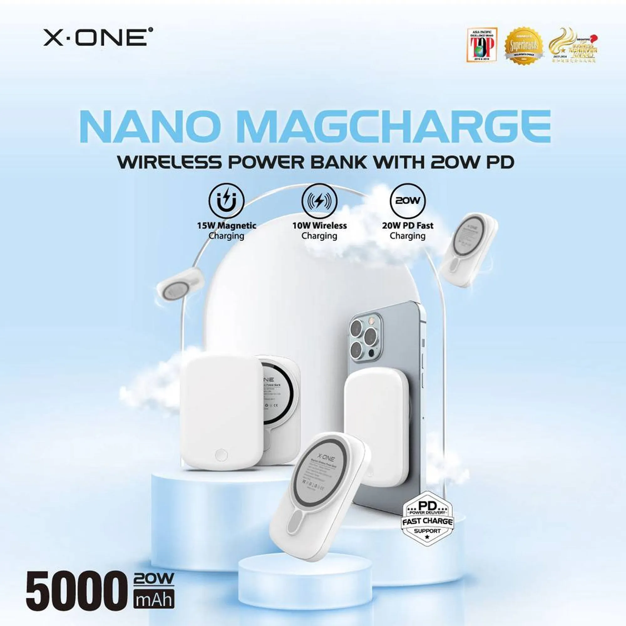 X.One Nano Magcharge Magnetic Wireless Powerbank 5,000 / 10,000 mAh with 20W PD3.0 USB-C Port